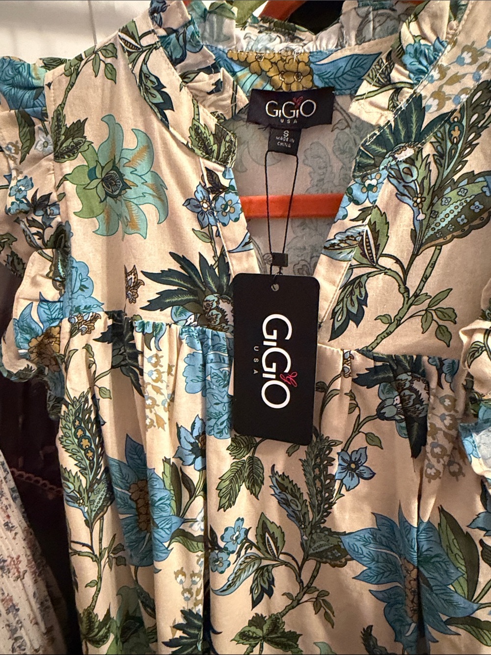 Gigio NWT Floral Cotton Blend Babydoll Dress in Cream and Blue - Picture 3 of 3